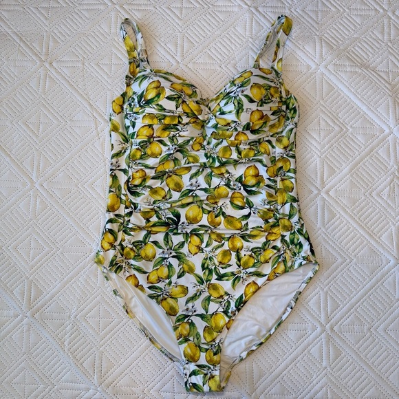 Niptuck Joanne Twist Front One Piece Swimsuit Suit Size 12 Lemon Print - Picture 2 of 13
